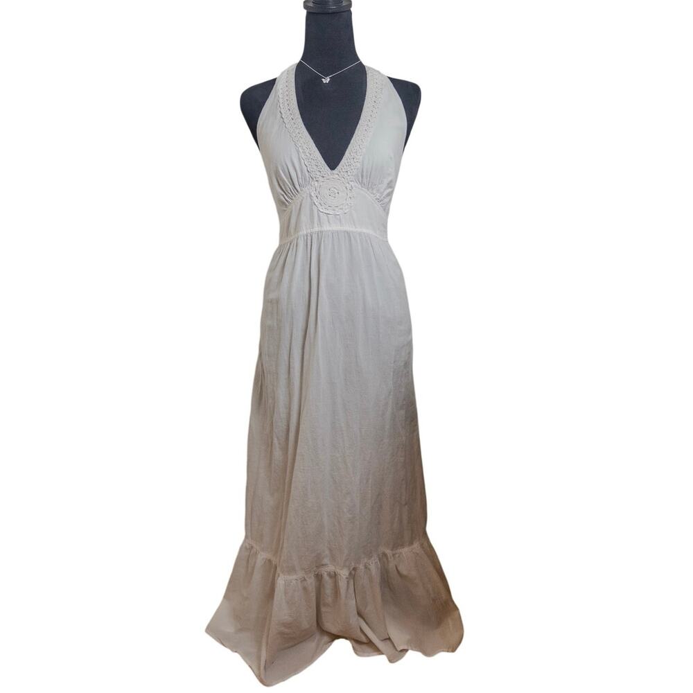Tommy Bahama White Halter Crochet Trim Cotton Maxi Dress USA Medium - Picture 3 of 10